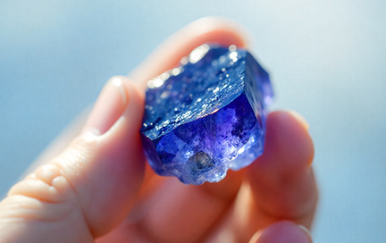 A woman wearing a tanzanite pendant while holding a daisy or sunflower.