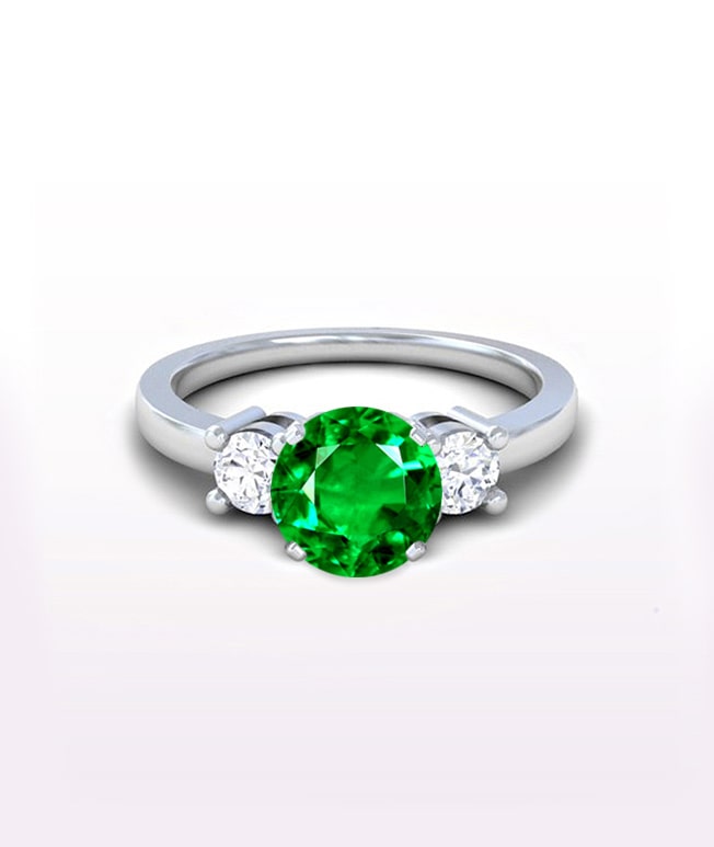 Solid Silver Ring Emerald and Diamond Ring Exclusive Diamond Ring Natural Emerald & Diamond Engagement Ring Classic Emerald Ring