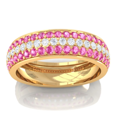 Half Eternity Diamond And Pink Sapphire Round Shared Prong Band (1.17cttw)