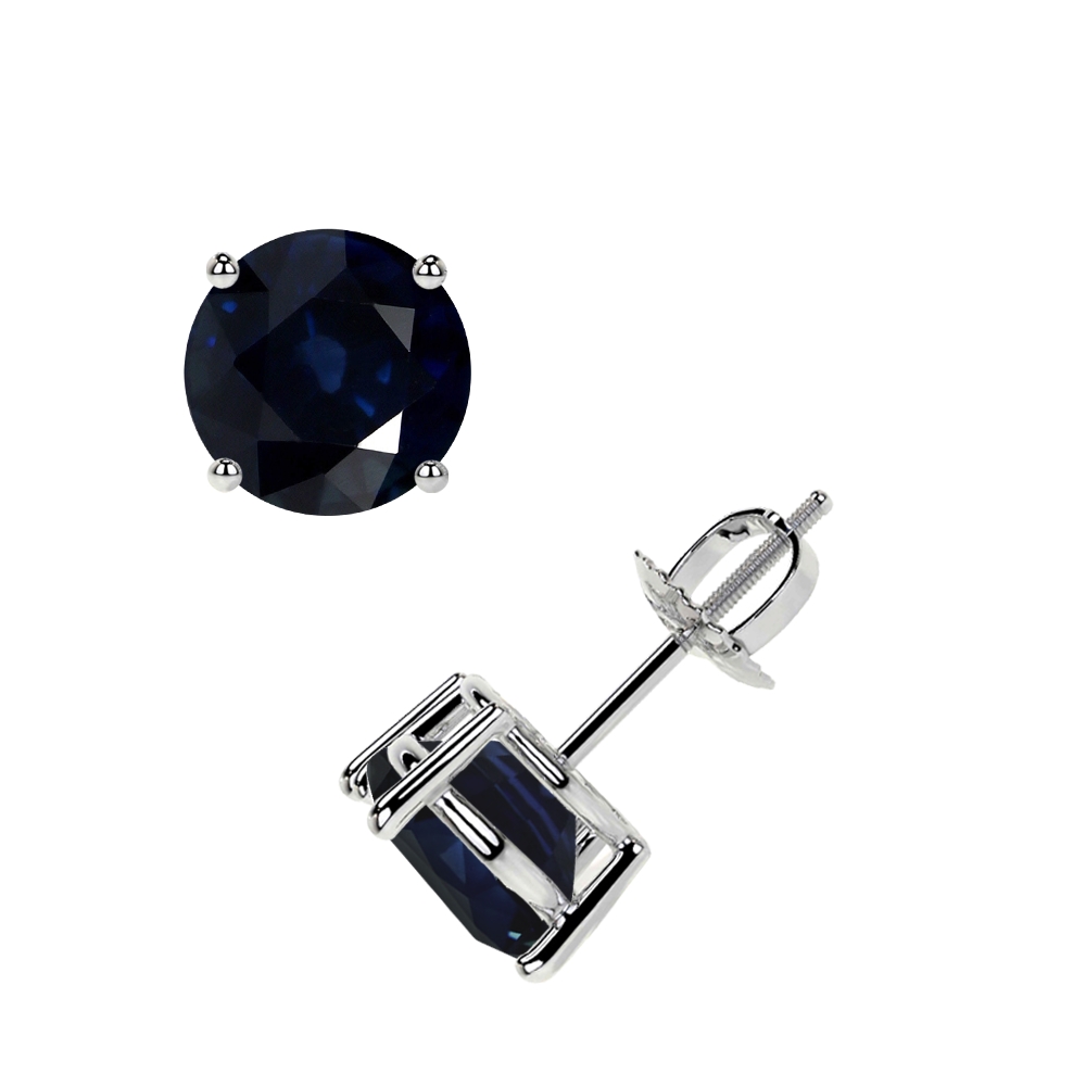 Classic Four Prong Round Blue Sapphire Stud Earrings (1.30cttw)