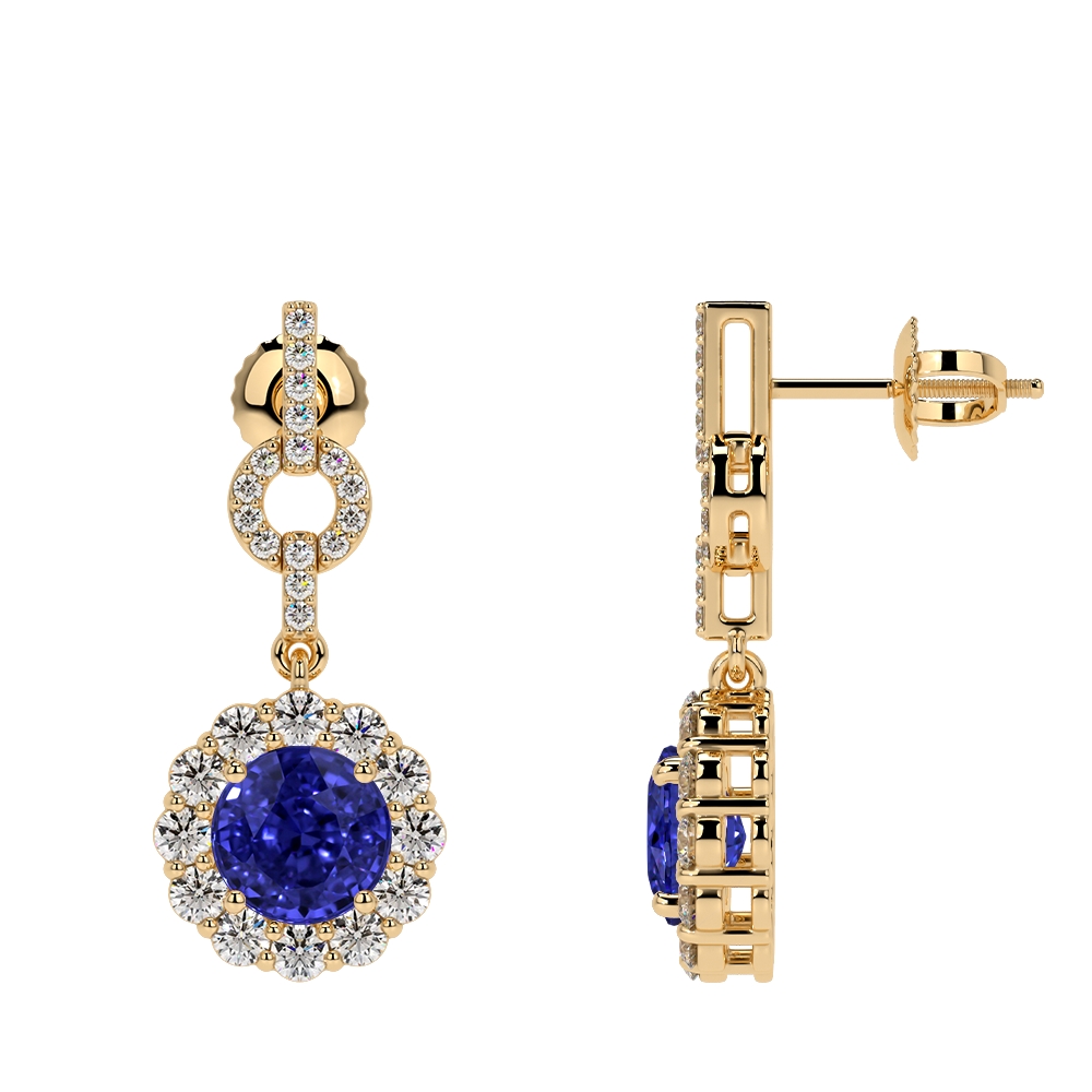 Natural Dangling Tanzanite Earring With Round Diamonds (3.76cttw
