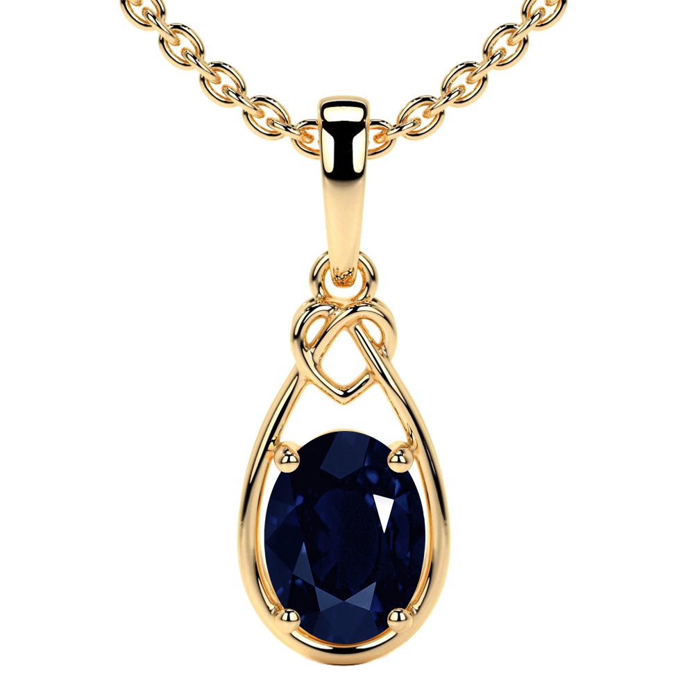 Natural Blue Sapphire Oval Cut Solitaire Heart Knot Pendant