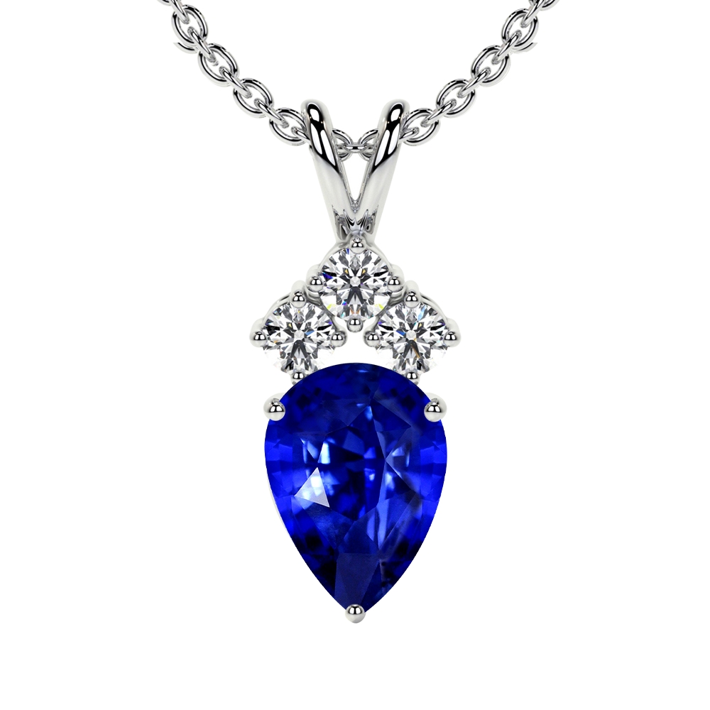 Classic Pear Shaped Blue Sapphire and Round Diamond Necklace