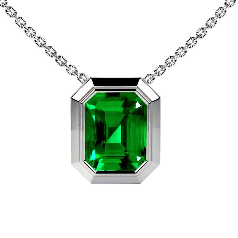 Emerald Cut Emerald Solitaire Bezel Pendant AAAA Quality