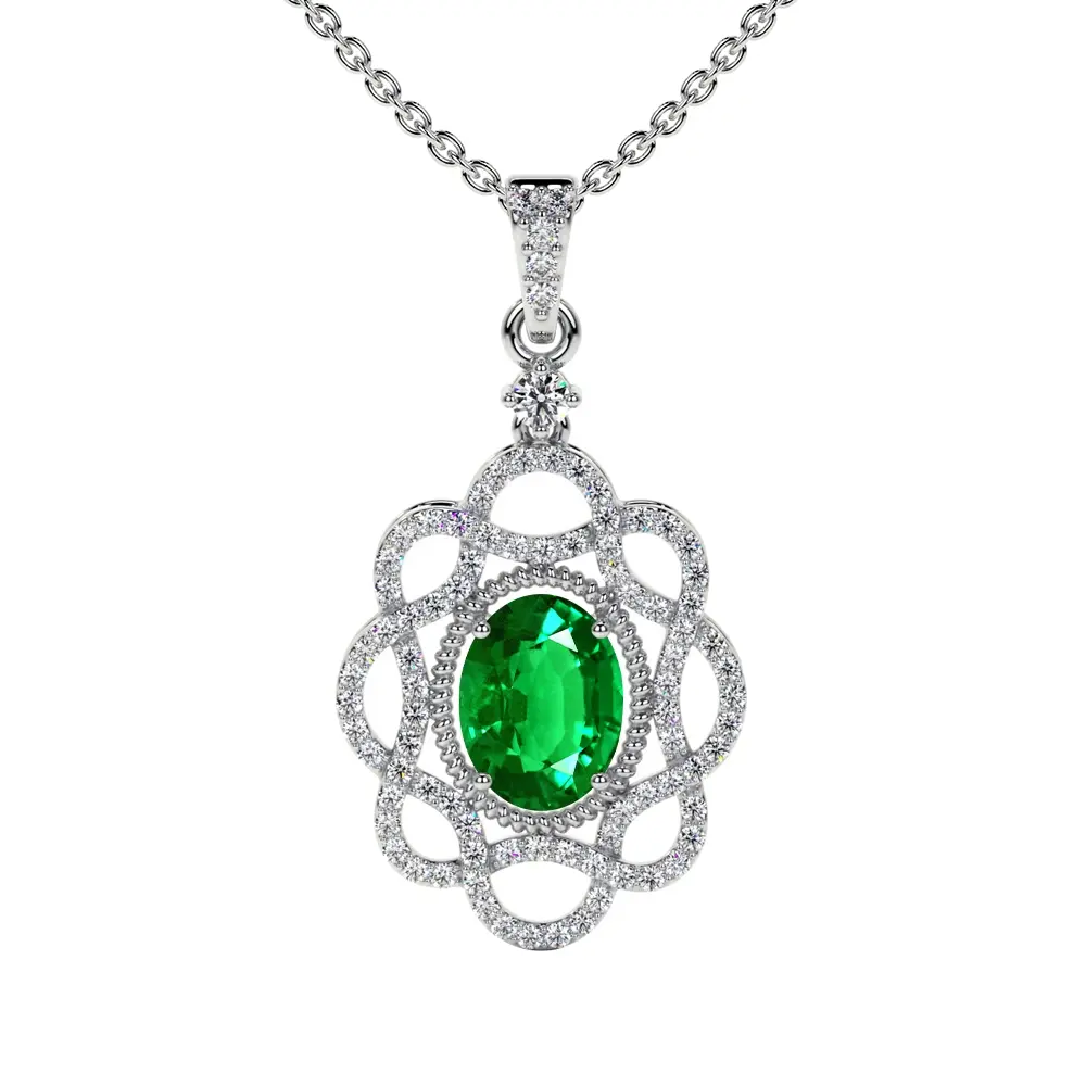 Oval Cut Emerald Designer Pendant (1.63cttw) AAAA Quality