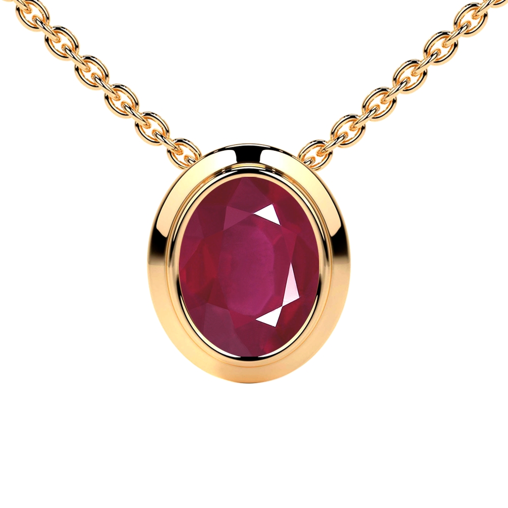 Natural Ruby Oval Cut Solitaire Bezel Pendant A Quality