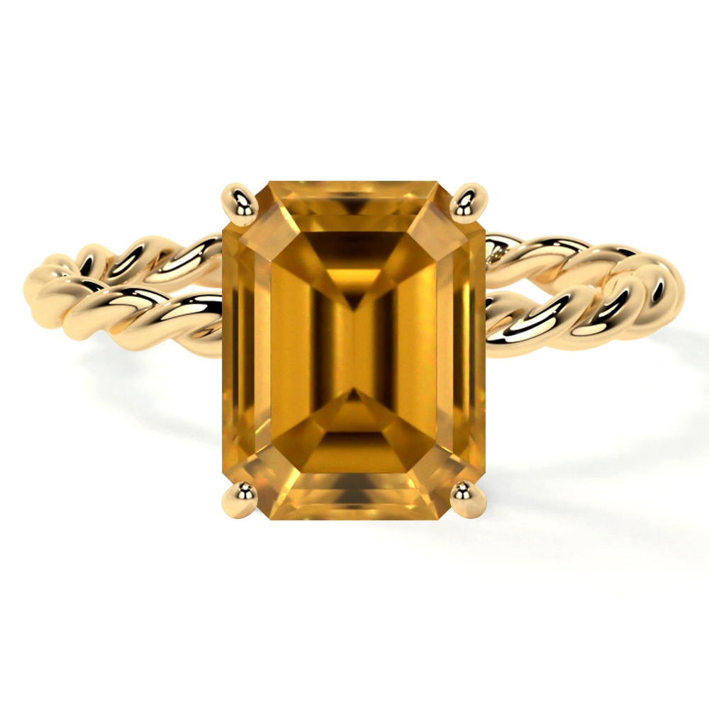 Natural Emerald Cut Citrine Solitaire Ring (1.00cts)- RCT222-7X5-AAAA