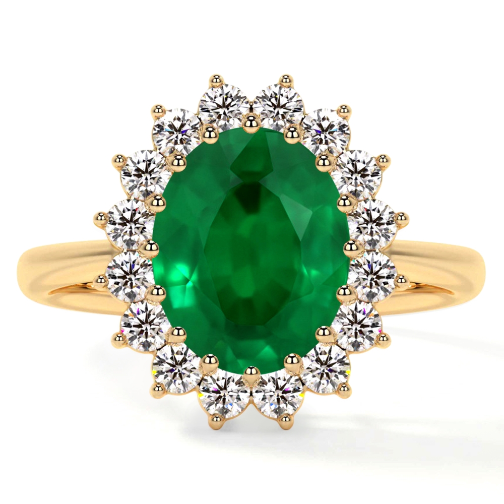 Natural Emerald Oval Classic Princess Diana Replica Halo Ring (3.04cttw)- REM024-10X8-AAA