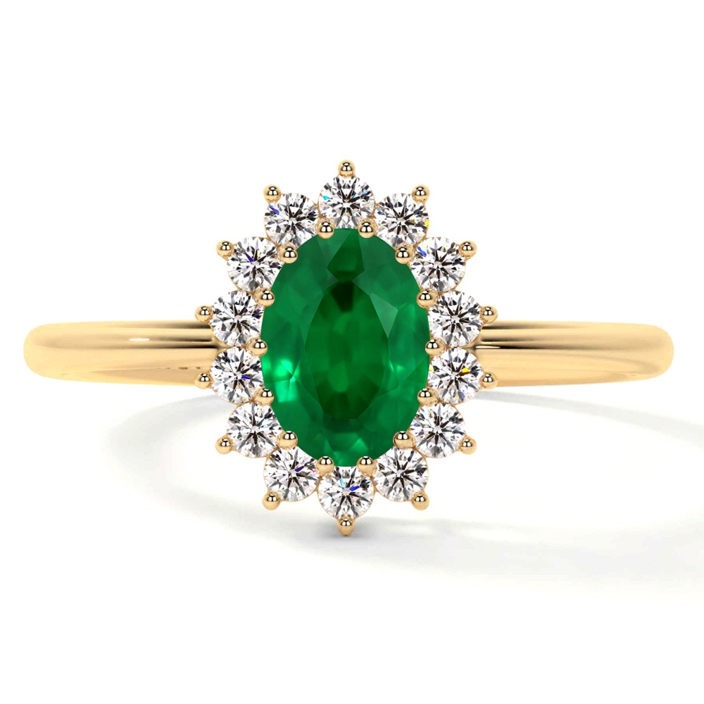 Natural Emerald Oval Classic Princess Diana Replica Halo Ring (1.03cttw)- REM024-7X5-AAA