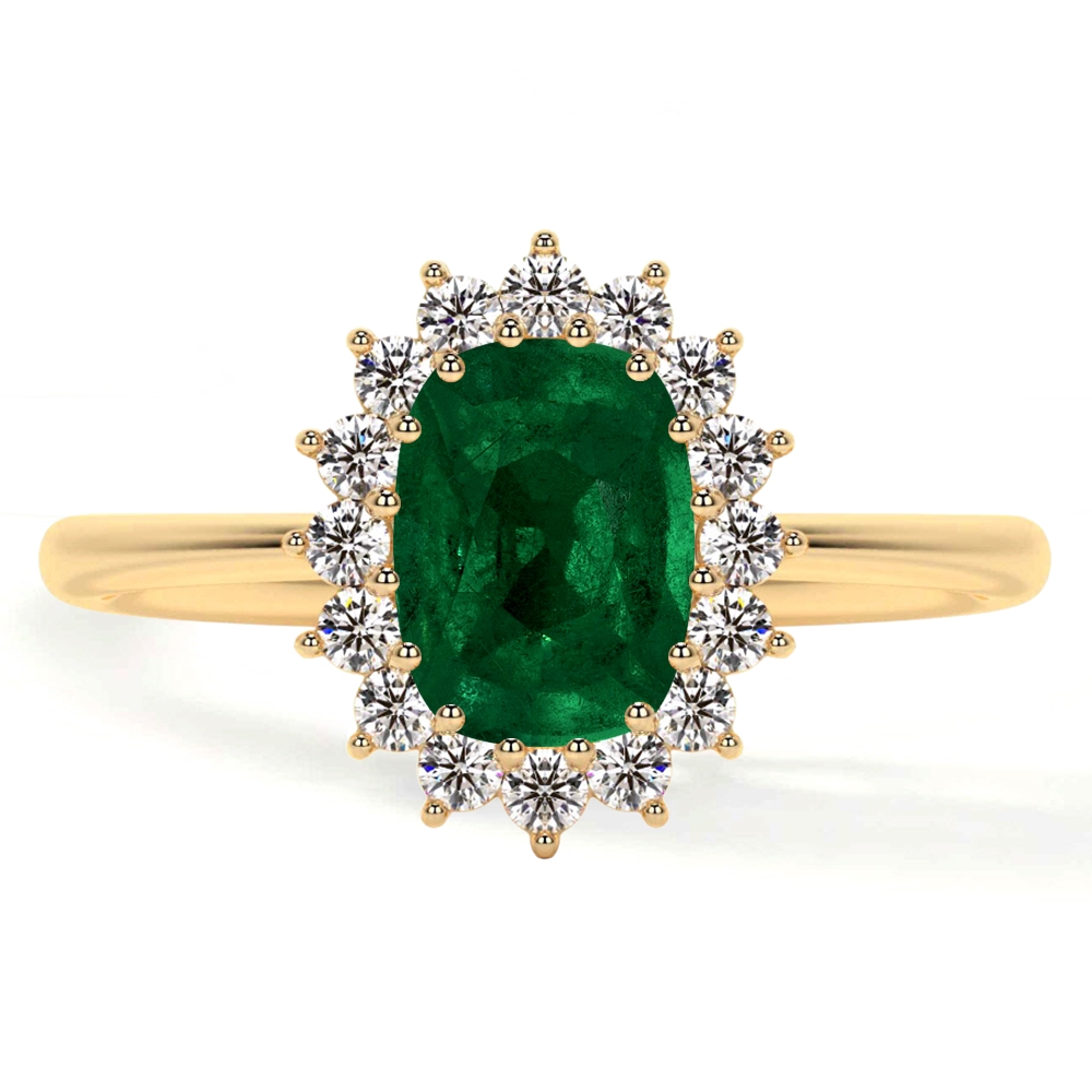 Natural Emerald Elongated Cushion Classic Princess Diana Replica Halo Ring (1.61cttw)- REM025-8X6-AA