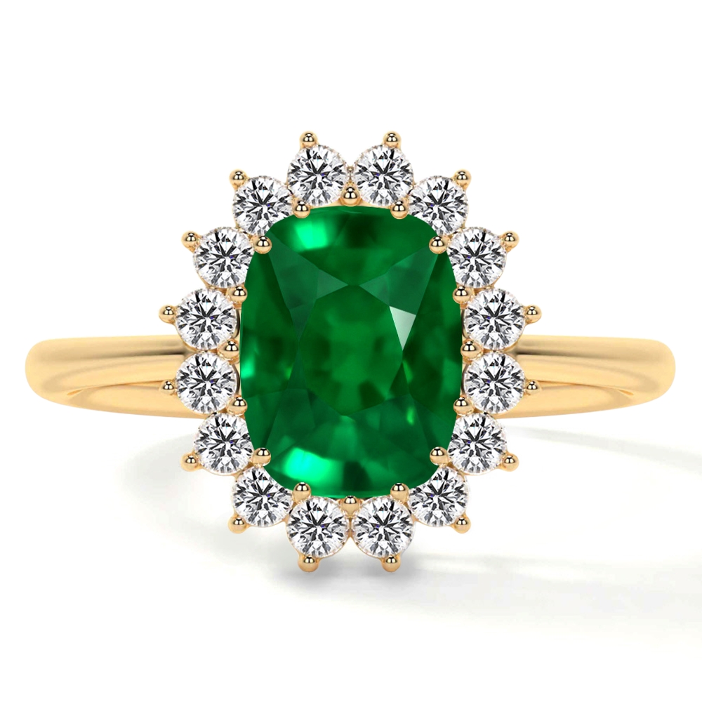 Natural Emerald Elongated Cushion Classic Princess Diana Replica Halo Ring (2.48cttw)- REM025-9X7-AAA