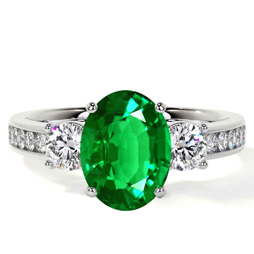 14K White Gold 2ct Oval Emerald & 0.28ctw Diamond Halo Ring (Size 7) -  American Jewelry