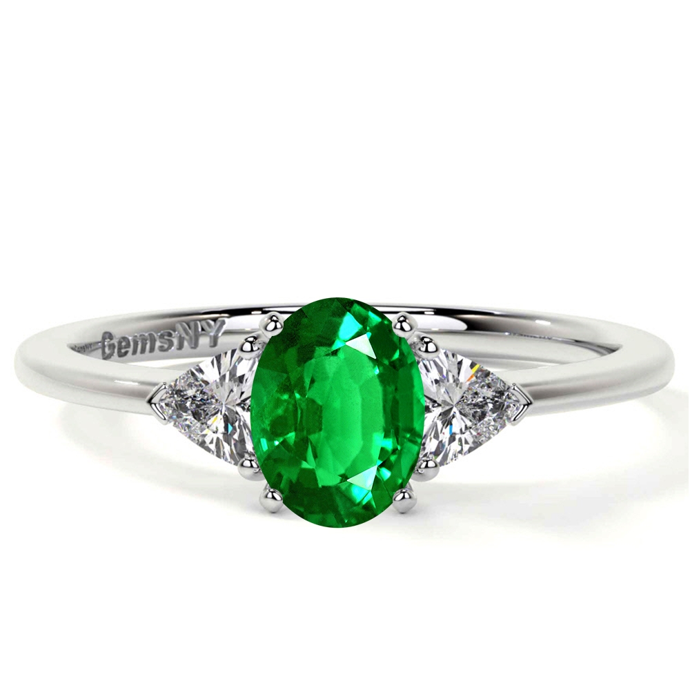 Emerald ring with deals trillion side diamonds