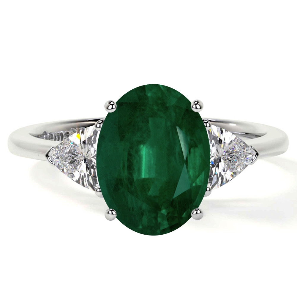Oval Lab Created Emerald Ring Halo Engagement Ring | LUO