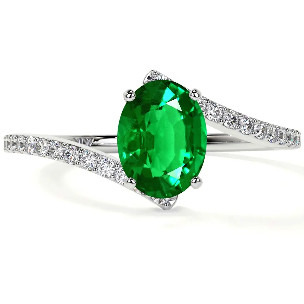 Oval Emerald Bypass Ring With Prong Set Round Diamonds (1.41cttw) AAAA ...