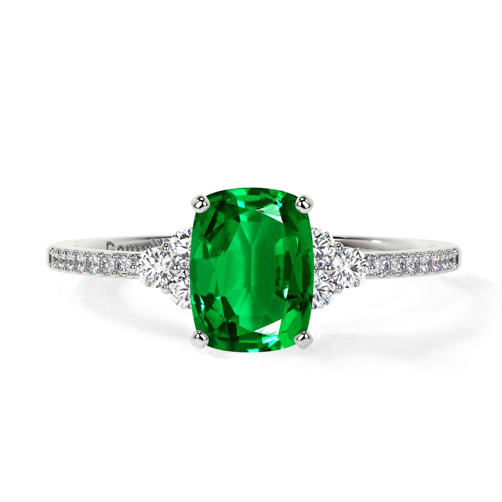 Classic Three Stone Rectangle Cushion Emerald Ring (2.50cttw) AAAA Quality