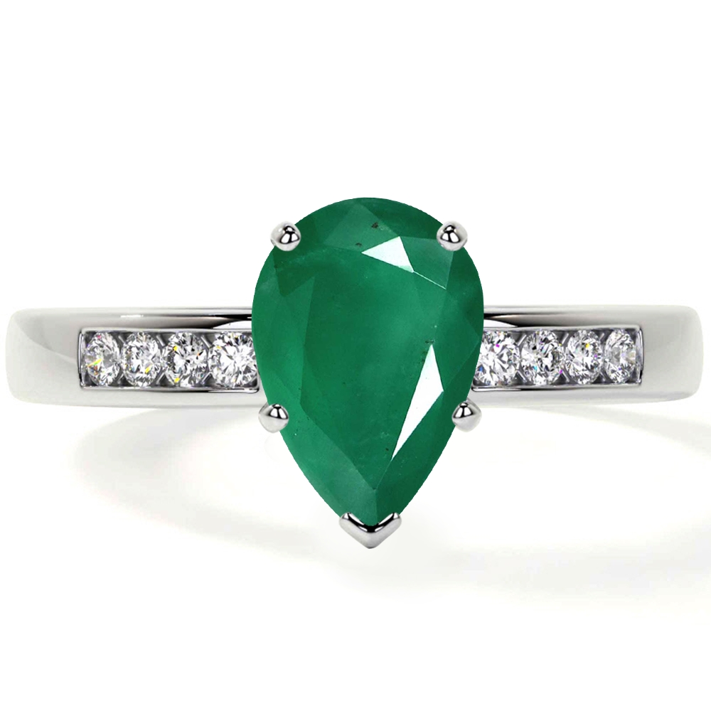 Traditional Pear Shape Emerald Ring with Channel Set Diamonds (1.66cttw ...