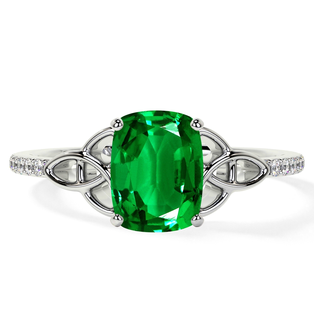 Lab Grown Emerald Elongated Cushion Celtic Prong Set Ring with