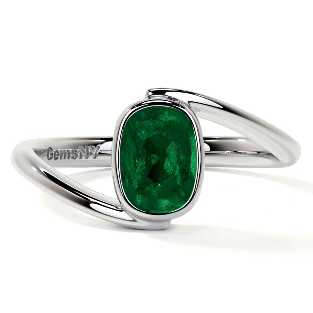Natural Elongated Cushion Emerald Solitaire Ring (0.85cts)- REM297-7X5-AA