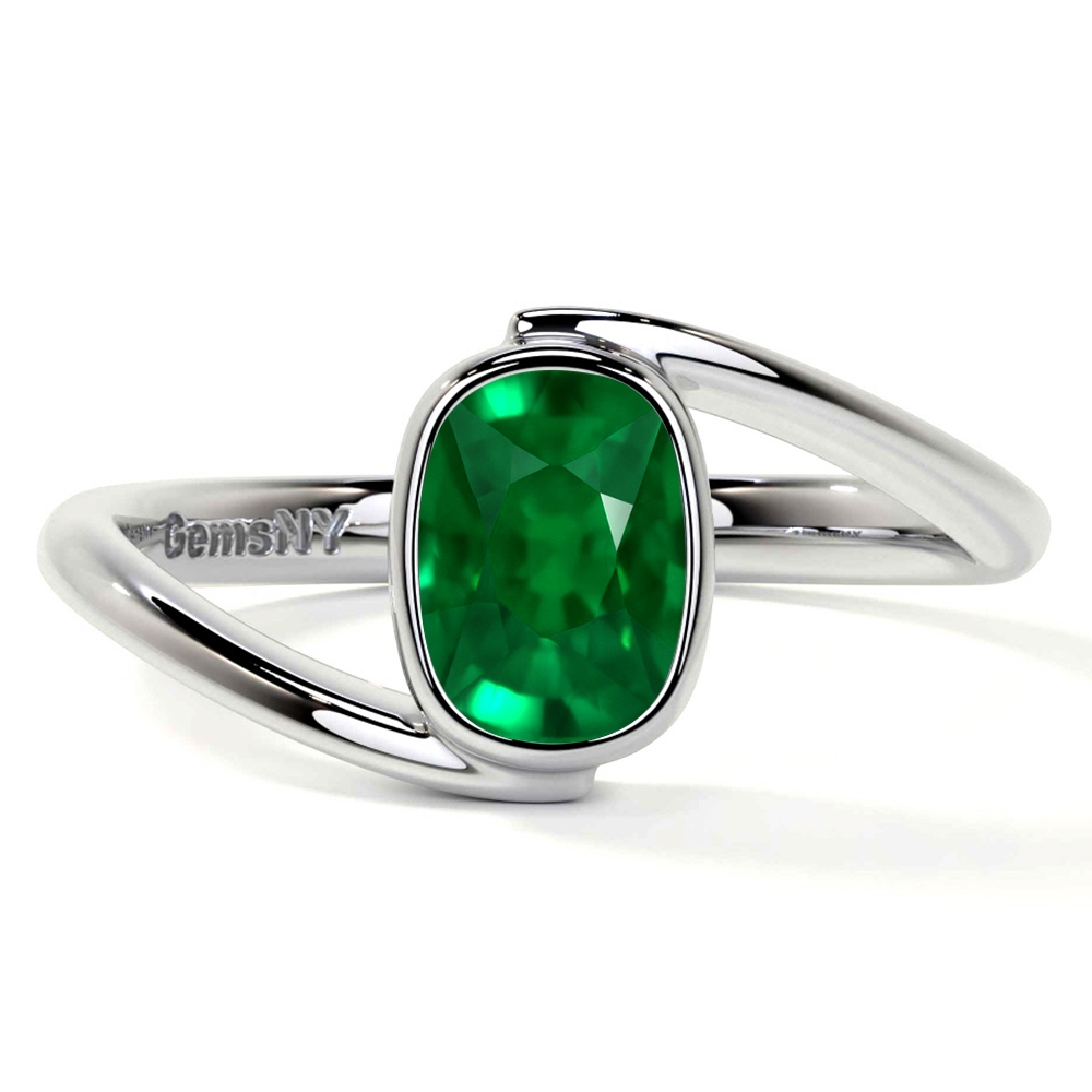Natural Elongated Cushion Emerald Solitaire Ring (0.85cts)- REM297-7X5-AAA