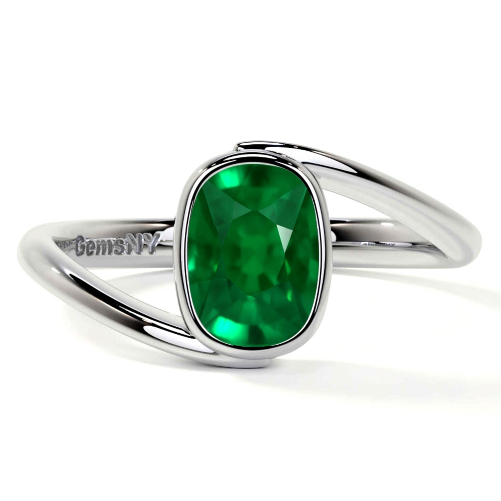 Natural Elongated Cushion Emerald Solitaire Ring (1.25cts)- REM297-8X6-AAA