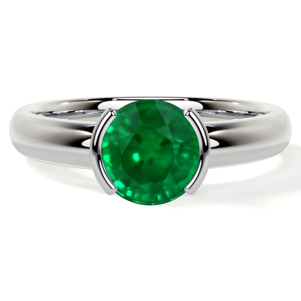 Natural Round Shape Emerald Solitaire Ring (1.25cts)- REM344-7X7-AAA