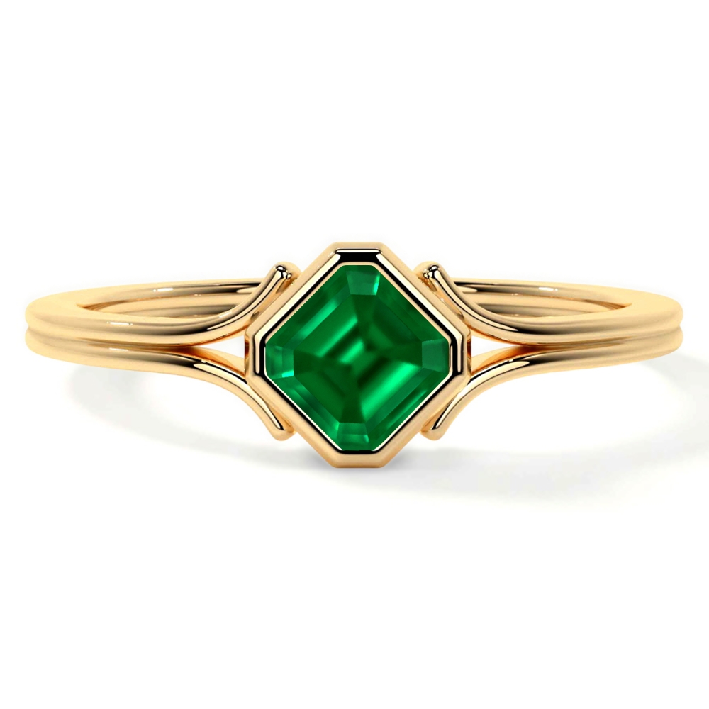 Natural Emerald Cut Emerald Solitaire Ring (0.60cts)- REM418-6X4-AAA