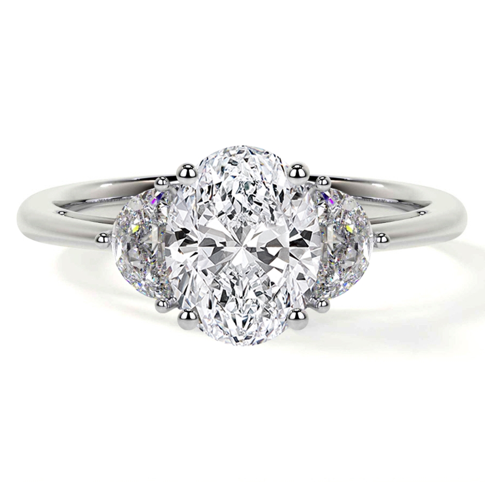 Lab Grown Diamond Oval Cut Prong Set Three Stone Ring With Half