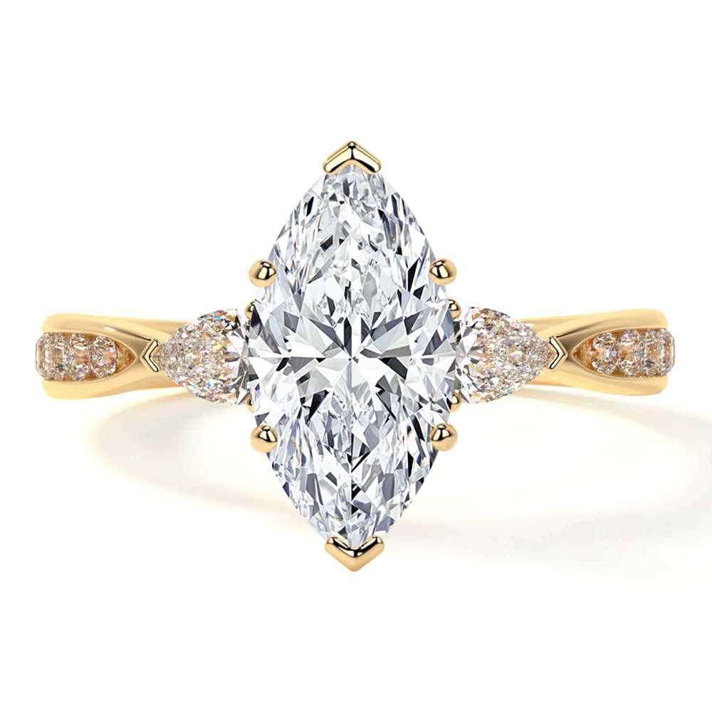 Lab Grown Diamond Marquise Shape Prong Set Three Stone Ring