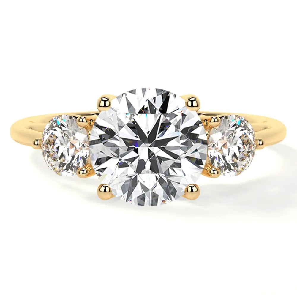 Lab Grown Round Shape Lab Diamond Prong Set Three Stone Ring With Round ...