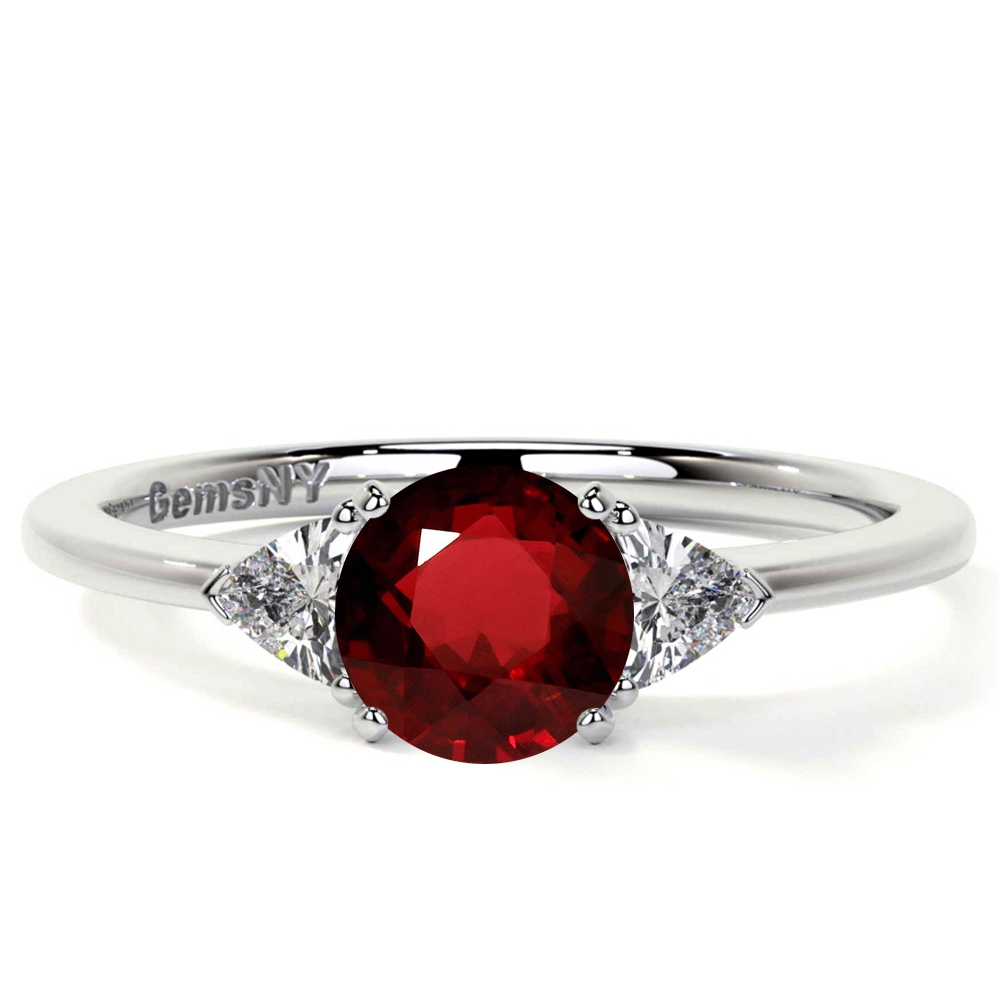 Ruby Rectangle Cushion Bypass Ring With Prong Set Round
