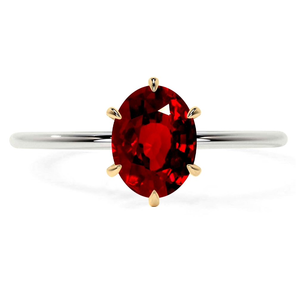 Petite Two Tone Oval Untreated Ruby Solitaire Ring (1.00cts.)