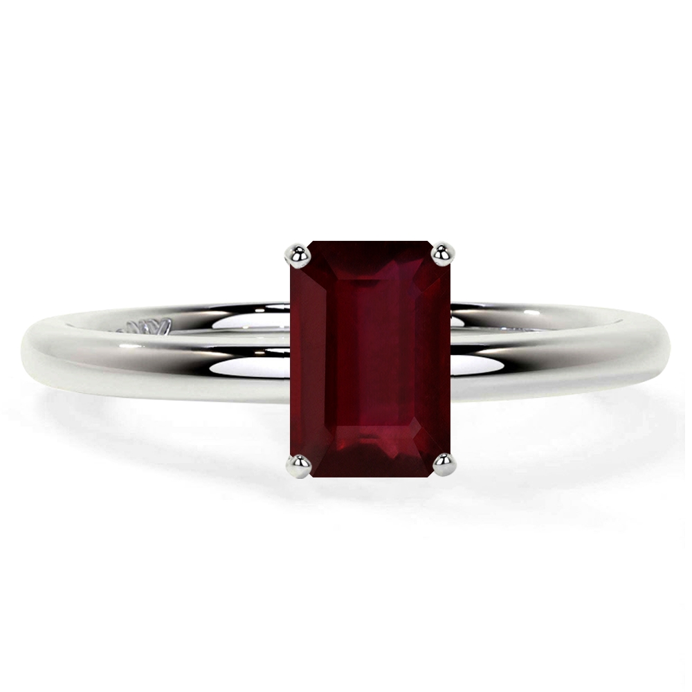 Natural Emerald Cut Ruby Solitaire Ring (1.10cts) AA Quality