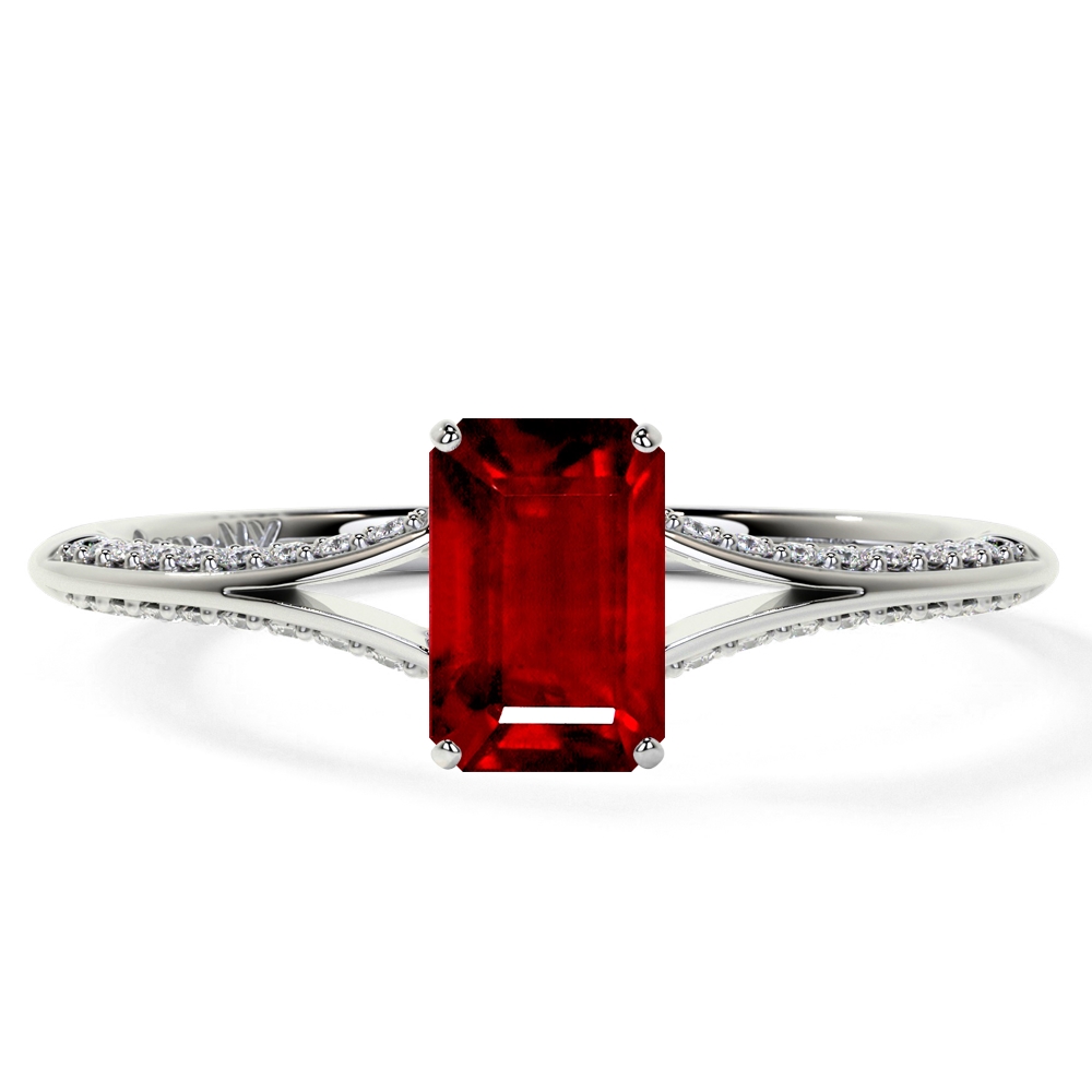 Traditional Emerald Cut Ruby Ring with Channel Set Diamonds 0.86cttw AAAA Quality