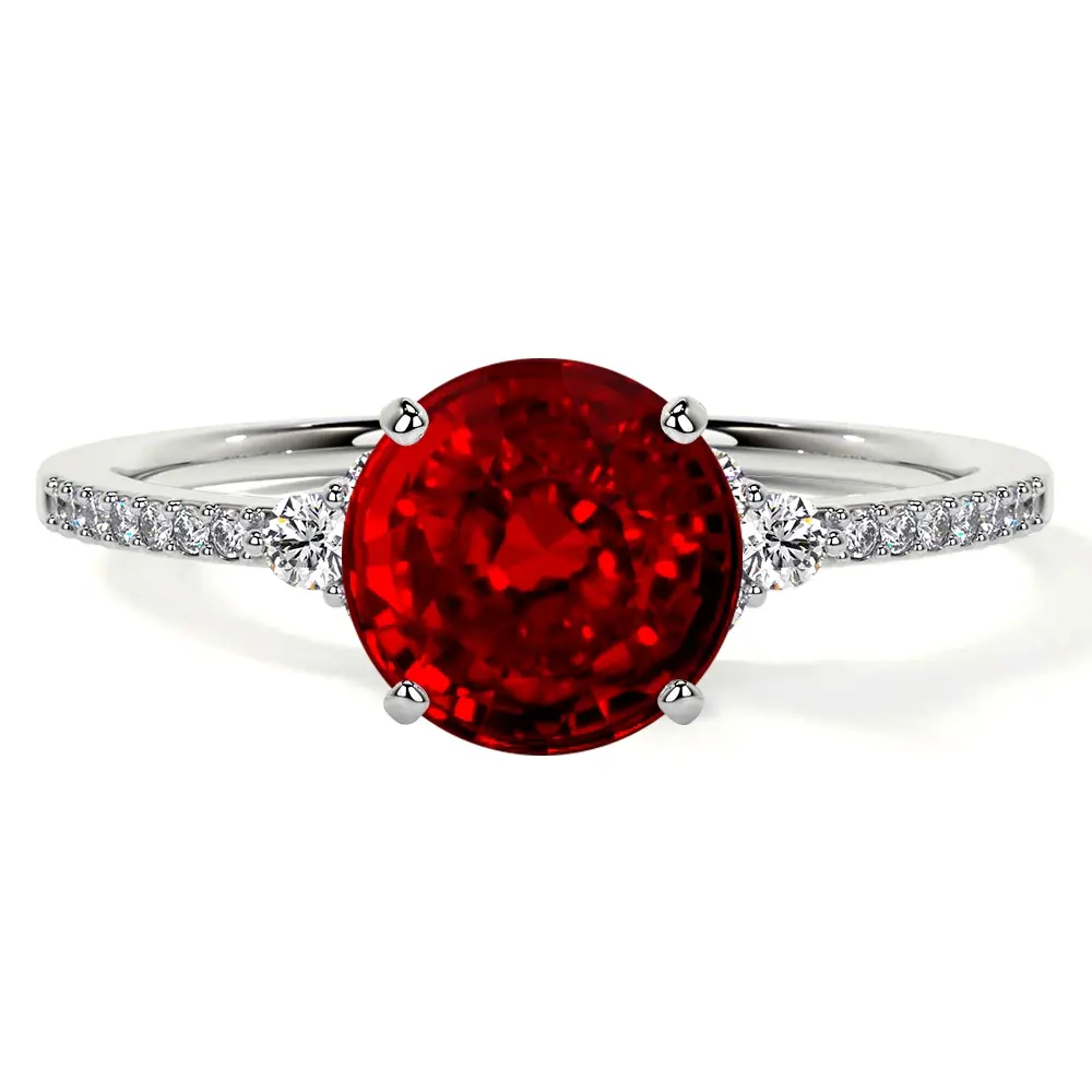 Circle Rings Ruby Round Ruby Ring with Diamond Cluster (1.80cttw) AAAA Quality