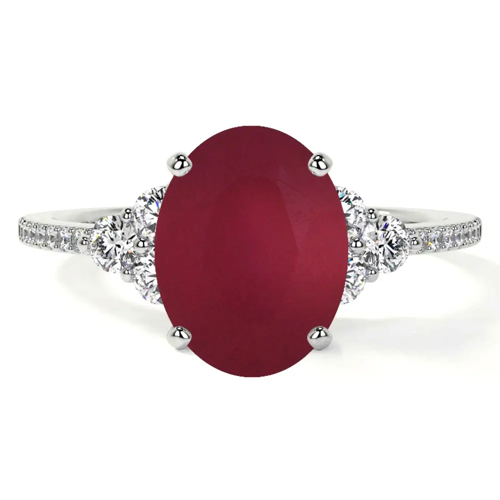 Oval Ruby Ring with Diamond Cluster (2.01cttw) A Quality