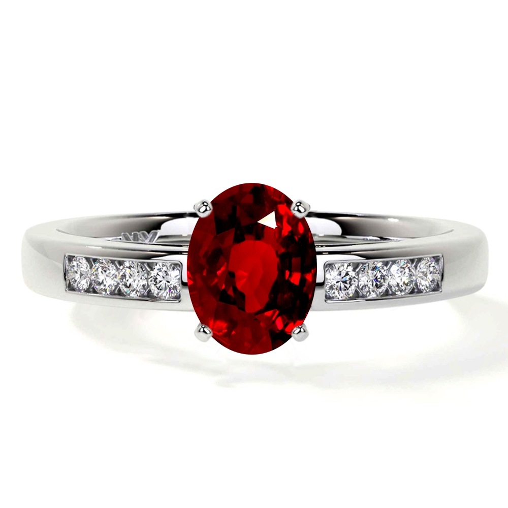 14k Yellow Gold 6x4mm Oval Garnet AA Diamond Heart Knot Side Ring