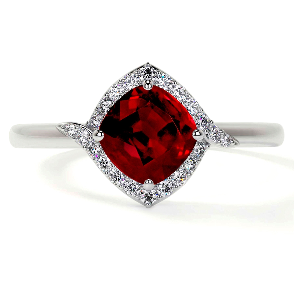 Ruby Square Cushion Traditional Ring with Offset Halo AAAA  Quality
