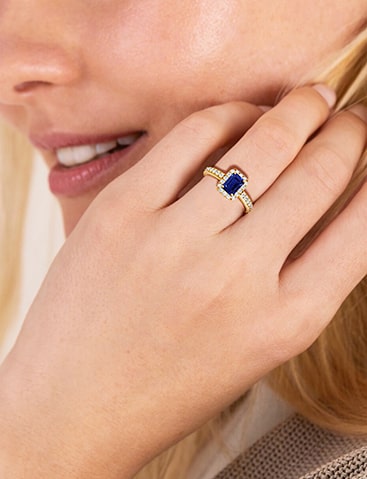 Emerald Cut Blue Sapphire Halo Ring for Engagement