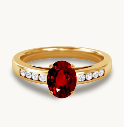 Traditional Oval Untreated Ruby Ring with Channel Set Diamonds
