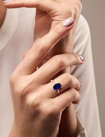 Dainty Rectangle Cushion Four Prong Untreated Blue Sapphire Solitaire Ring