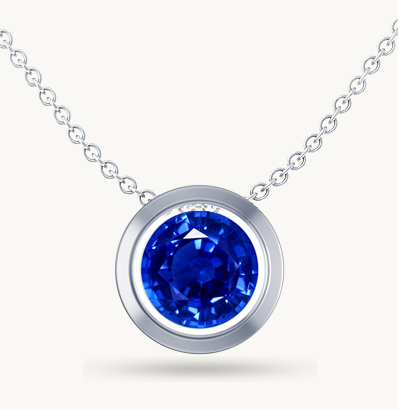 Round Untreated Blue Sapphire Solitaire Bezel Pendant