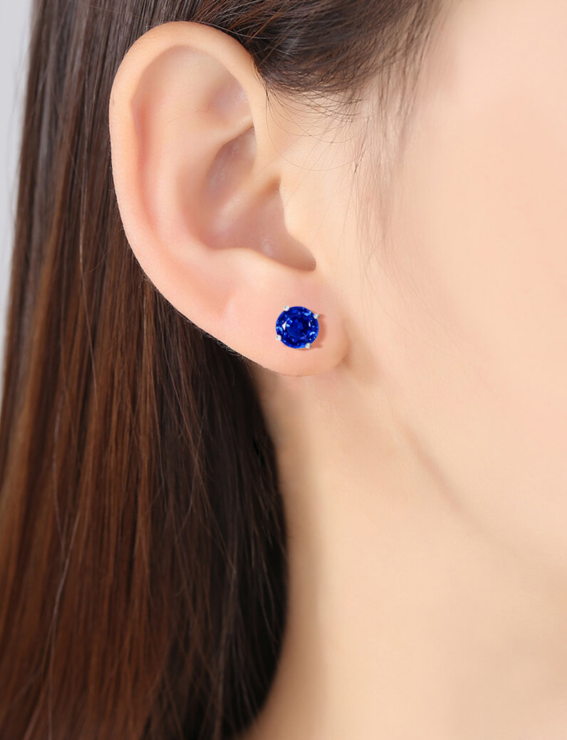 Four Prong Martini Round Untreated Blue Sapphire Stud Earrings