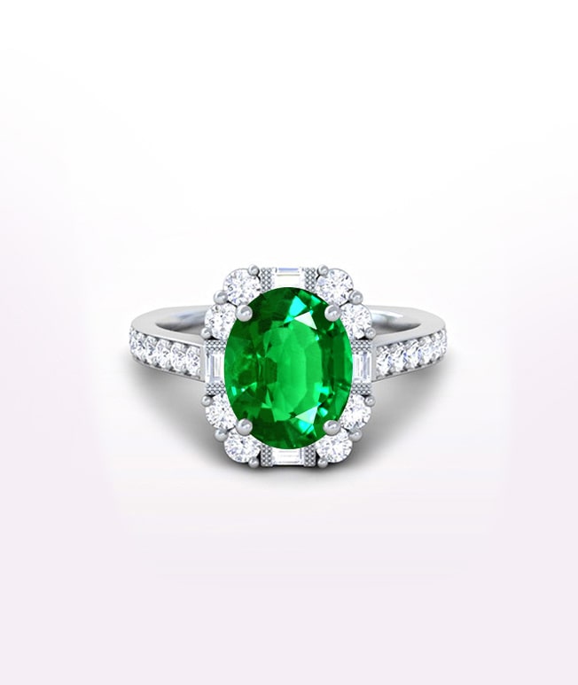 Emerald Halo Side Stone Ring