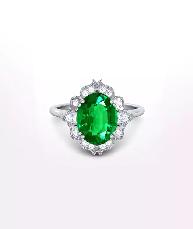 Emerald Antique Halo Ring