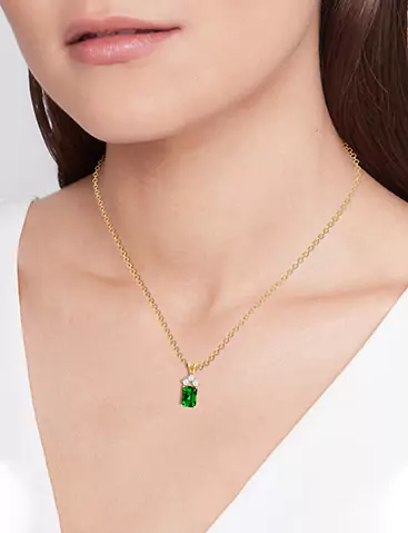Emerald Cut Emerald Pendant with Three Round Diamonds
