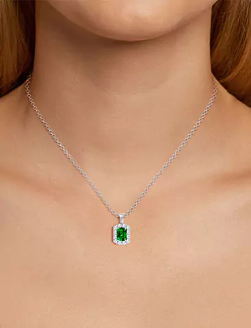 Emerald Cut Emerald Halo Pendant 