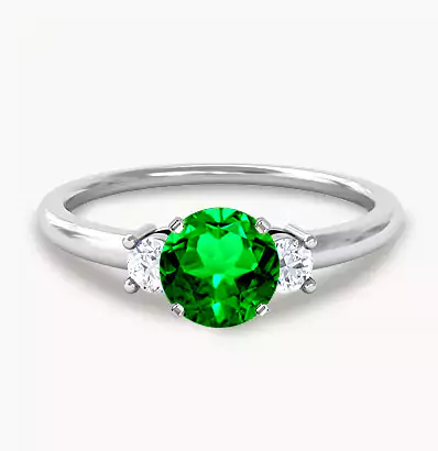 Classic Three Stone Emerald Engagement Ring with Diamonds