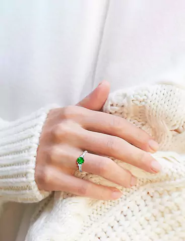 Classic Three Stone Emerald Engagement Ring with Diamonds