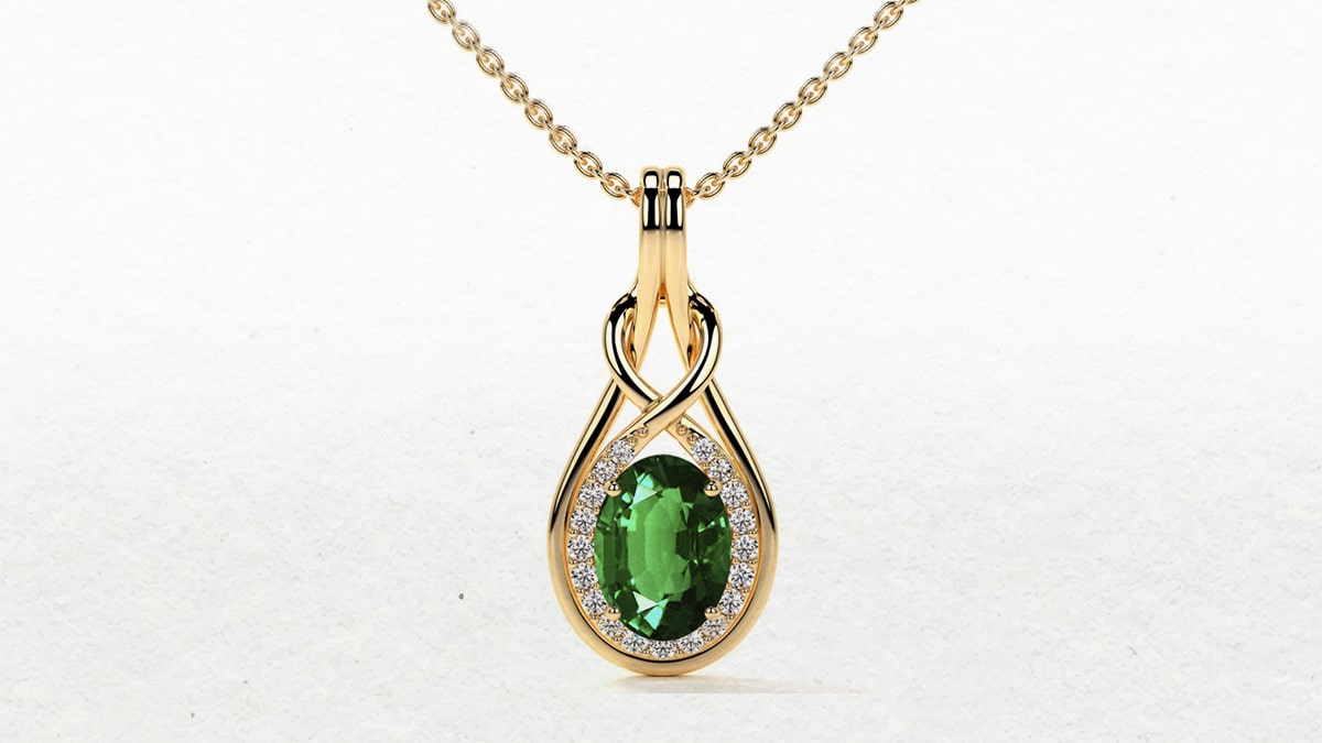 Natural Emerald Necklace Diamond Accent 14K Yellow Gold 18